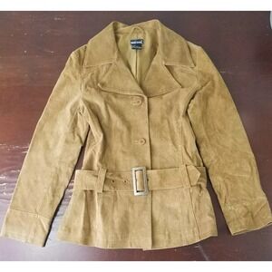 Ladies Teens Medium Wet Seal Tan Leather Jacket EUC Button Up With Belt
